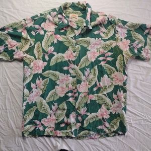 Vintage Pineapple Juice Hawaiian Aloha Shirt XL Green Pink Floral Design Leaves